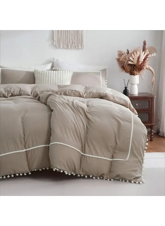 Camel Queen Size French Country Bedspread Set with White Ball Button Tufting Duvet Cover - Image 5